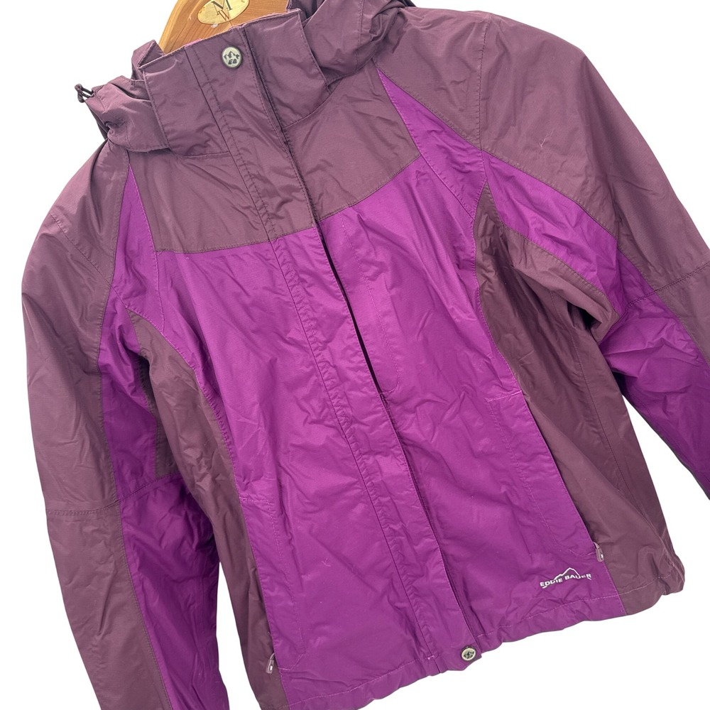 Eddie Bauer WeatherEdge Rain Jacket Womens XS‎ Purple Hooded Waterproof